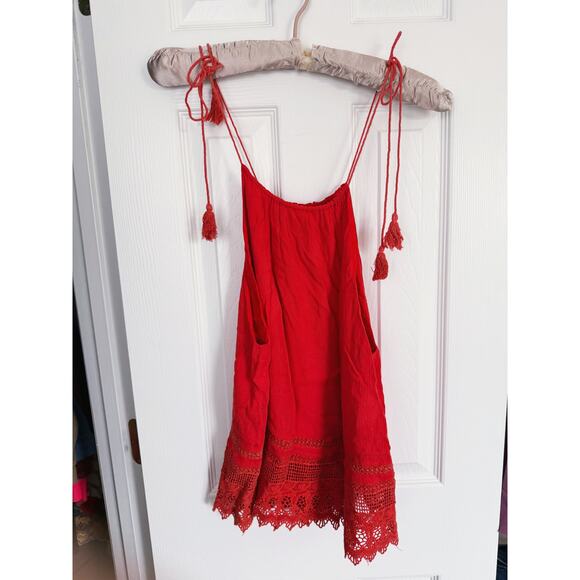 Alice + Olivia Revolve Danya Cami Tank Top XS Tassle Poppy Red Boho Bold Fall - Picture 5 of 11